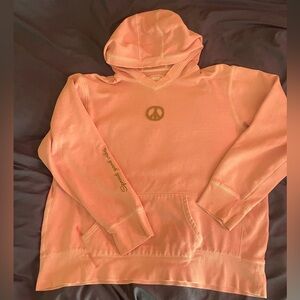 Light pink life is good hoodie with peace sign